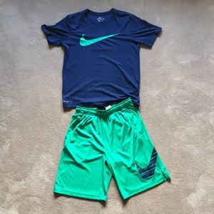 Nike Dri-Fit Blue and Green Shirt and shorts